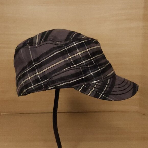 Broner Grey Black Plaid Cadet Style Hat Cap - Picture 3 of 6